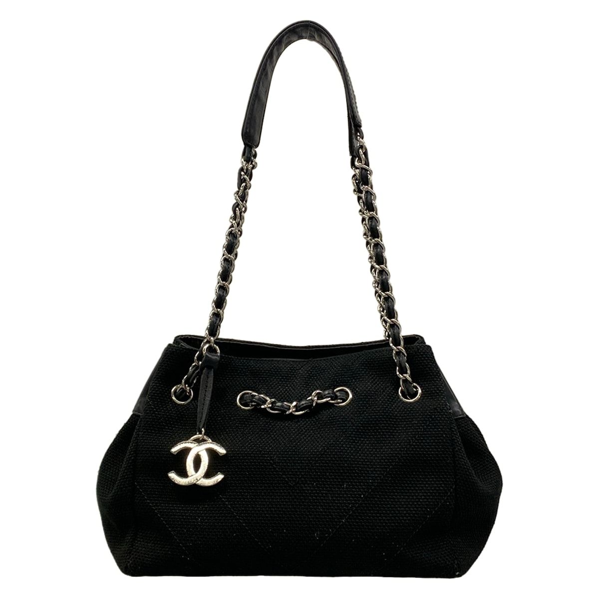 Chanel Tote Stitch Black Silver Chain Shoulder Lambskin