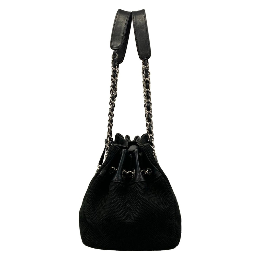 Chanel Tote Stitch Black Silver Chain Shoulder Lambskin — view 4