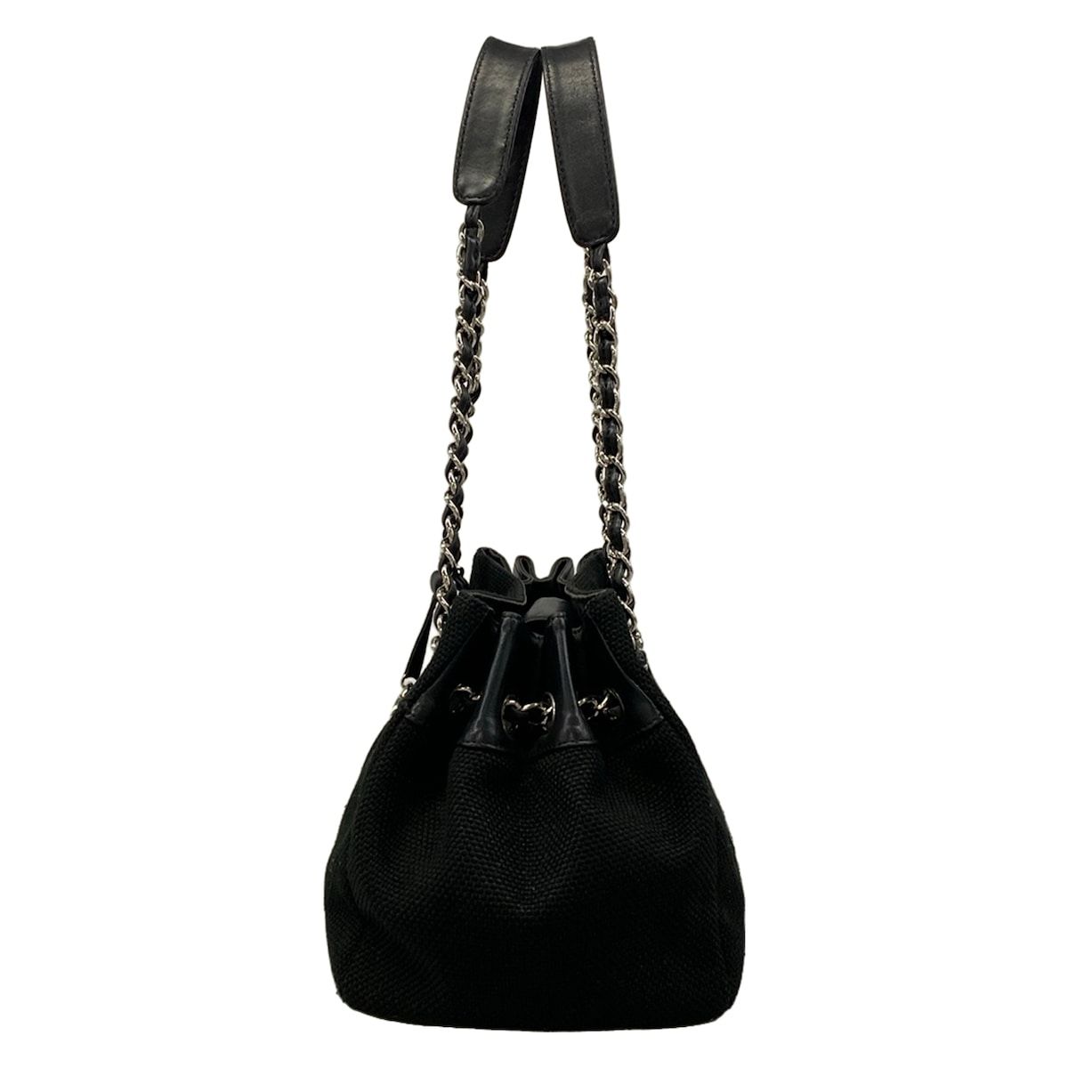 Chanel Tote Stitch Black Silver Chain Shoulder Lambskin — view 4