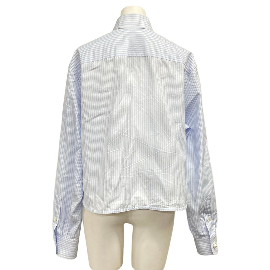 Chanel Long Sleeve Shirt Blouse 38 M White Light Blue Dark Navy Cotton — view 2
