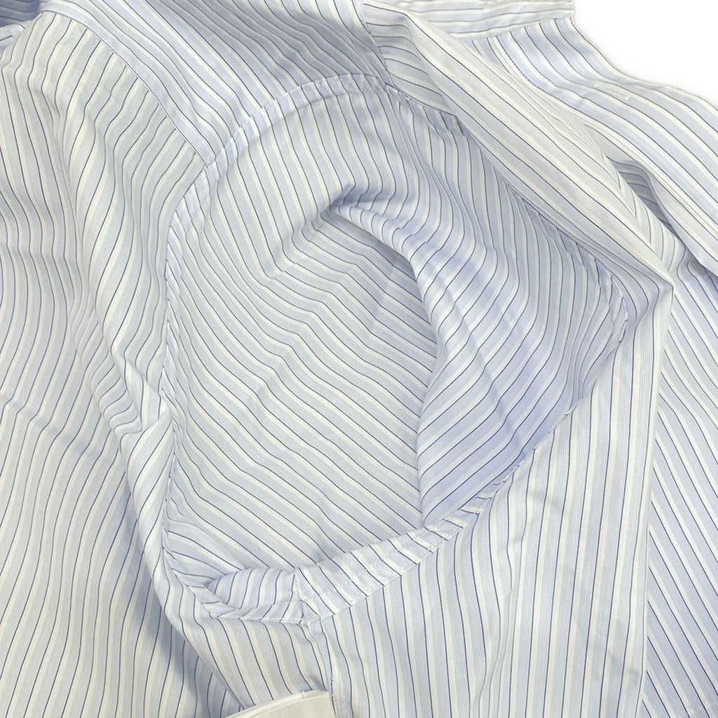Chanel Long Sleeve Shirt Blouse 38 M White Light Blue Dark Navy Cotton — view 8