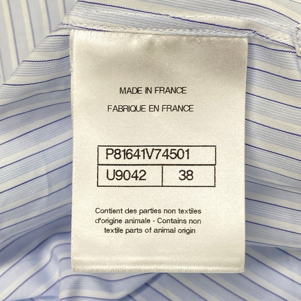 Chanel Long Sleeve Shirt Blouse 38 M White Light Blue Dark Navy Cotton — view 4