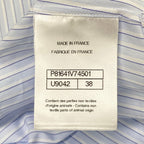 Chanel Long Sleeve Shirt Blouse 38 M White Light Blue Dark Navy Cotton — view 4