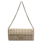 Chanel Shoulder Bag New Travel Line Beige White Chain Matte Silver Flap Leather