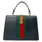 Gucci Handbag Sylvie Dark Navy Green Red Leather — view 3