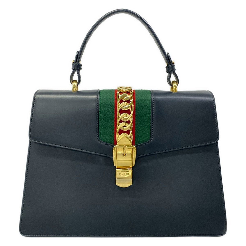 Gucci Handbag Sylvie Dark Navy Green Red Leather