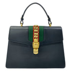 Gucci Handbag Sylvie Dark Navy Green Red Leather