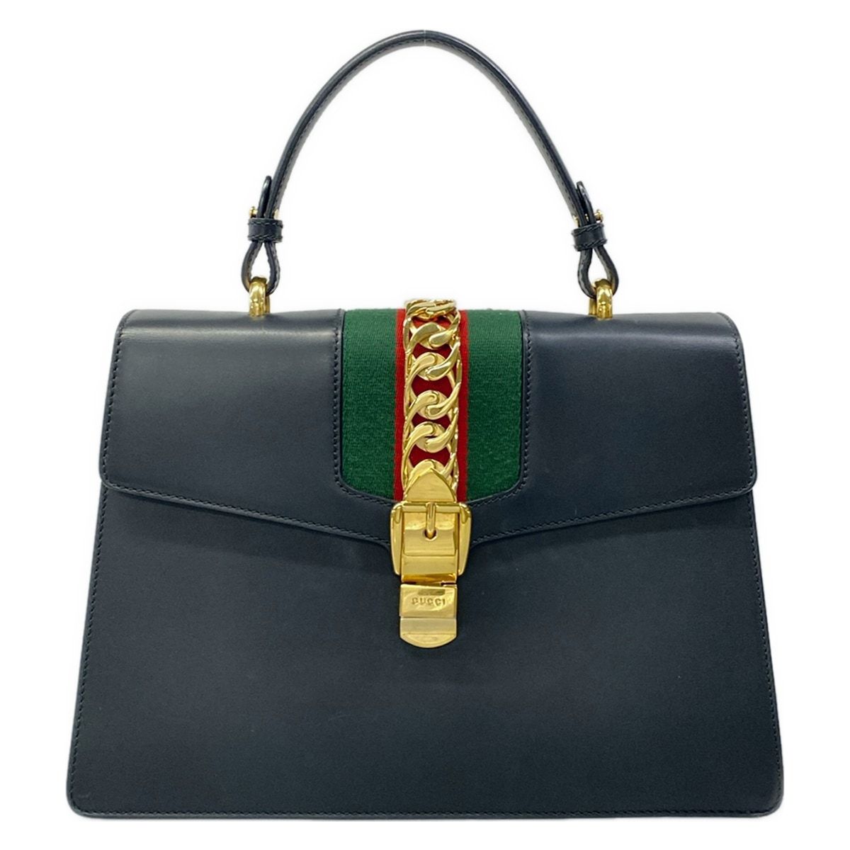 Gucci Handbag Sylvie Dark Navy Green Red Leather