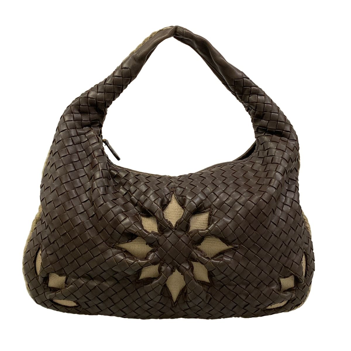 Bottega Veneta Handbag Bag Dark Brown Beige Flower Leather