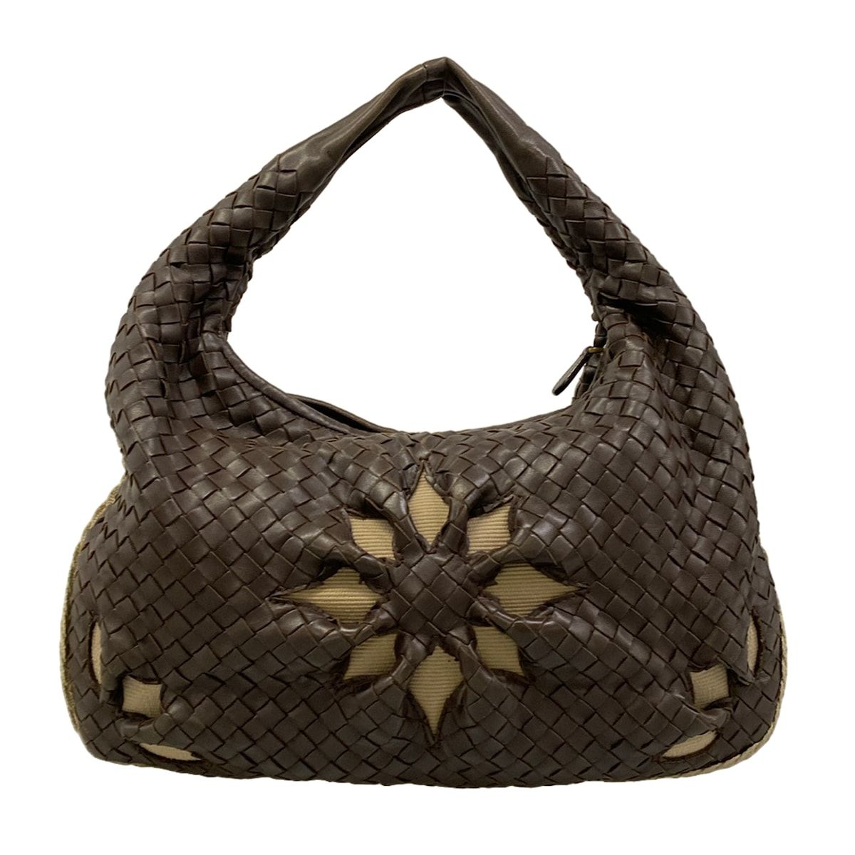 Bottega Veneta Handbag Bag Dark Brown Beige Flower Leather — view 3