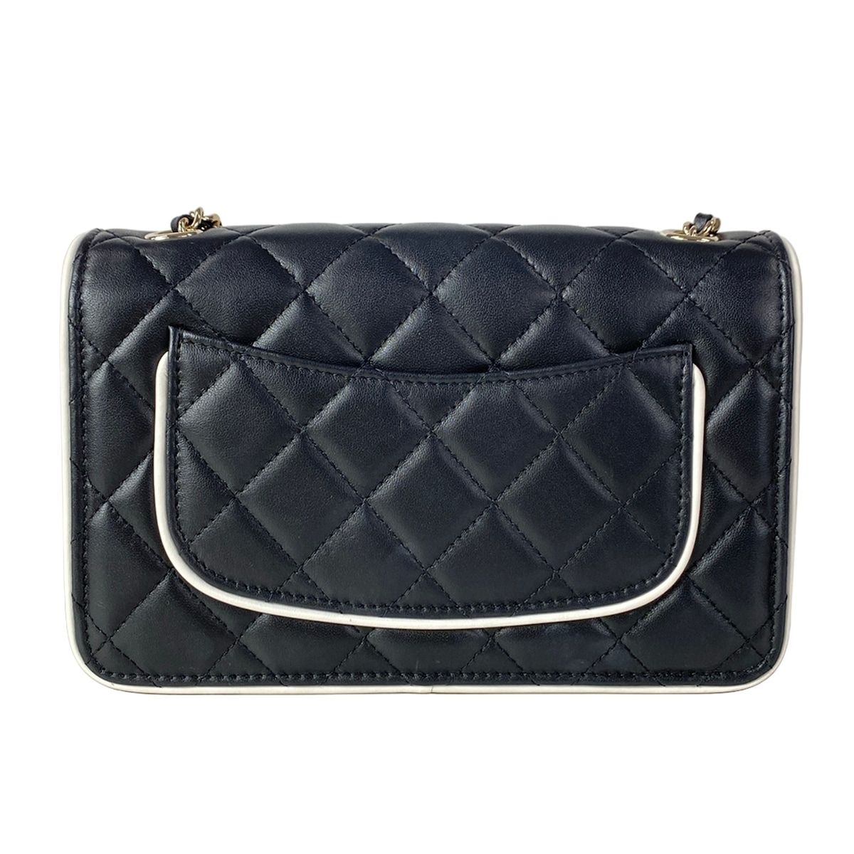 Chanel Wallet Quilted Black White Chain Metal Gold Lambskin Shoulder — view 2
