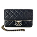 Chanel Wallet Quilted Black White Chain Metal Gold Lambskin Shoulder