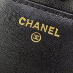 Chanel Wallet Quilted Black White Chain Metal Gold Lambskin Shoulder — view 6