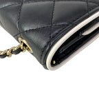 Chanel Wallet Quilted Black White Chain Metal Gold Lambskin Shoulder — view 8
