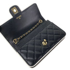 Chanel Wallet Quilted Black White Chain Metal Gold Lambskin Shoulder — view 3