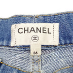 Chanel Jeans 36 S Light Blue Full Length Pearl CC Logo Wide Cotton — view 3