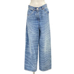 Chanel Jeans 36 S Light Blue Full Length Pearl CC Logo Wide Cotton