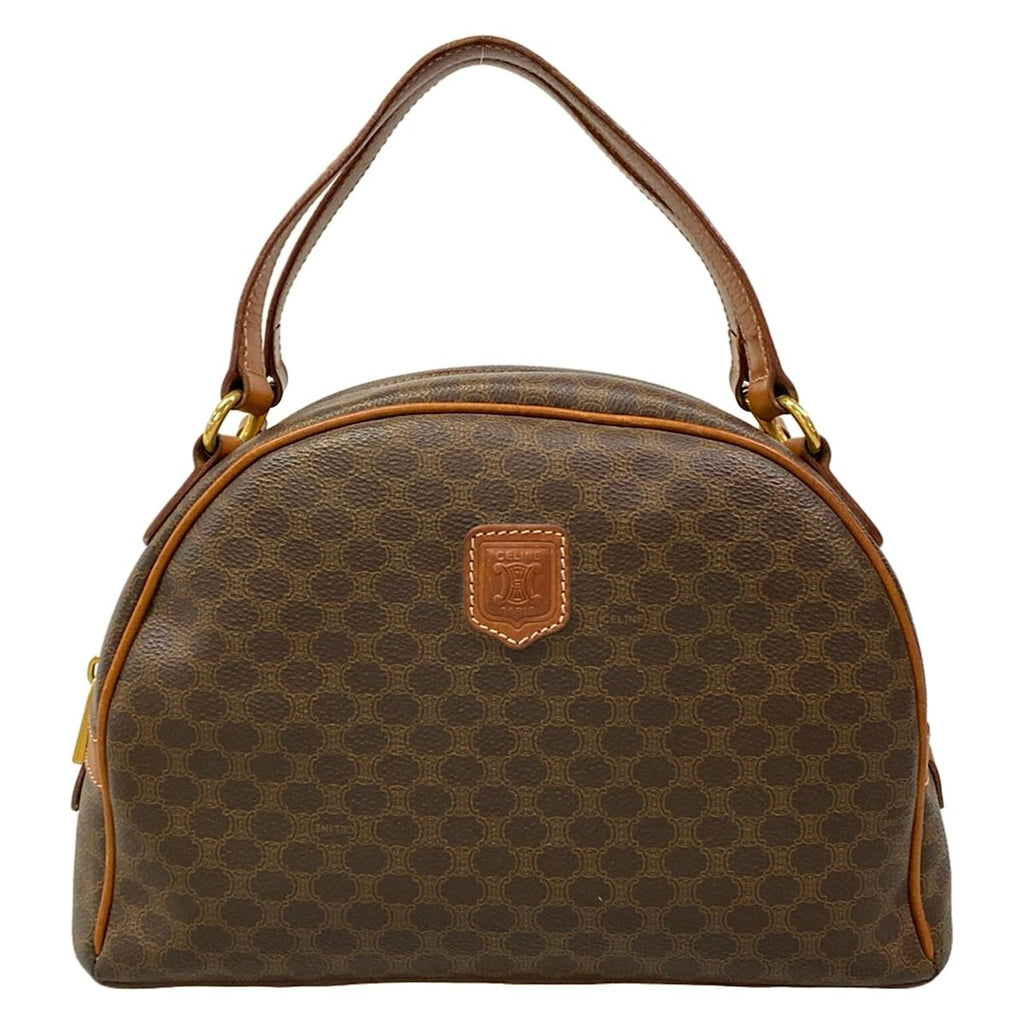 Celine Handbag Macadam Pattern Brown Dark Leather