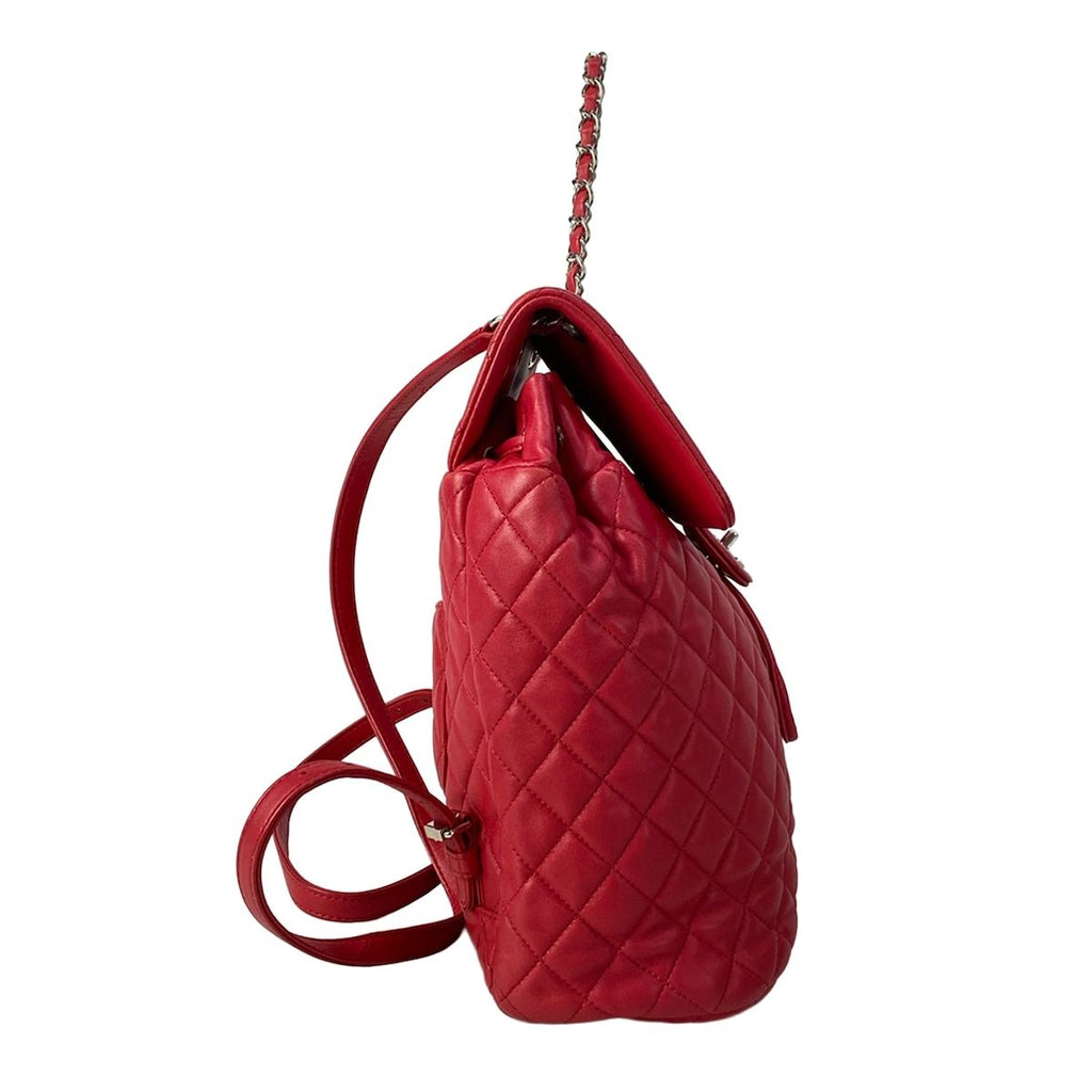 Chanel Backpack Quilted Red Silver Chain Shoulder Lambskin — view 2