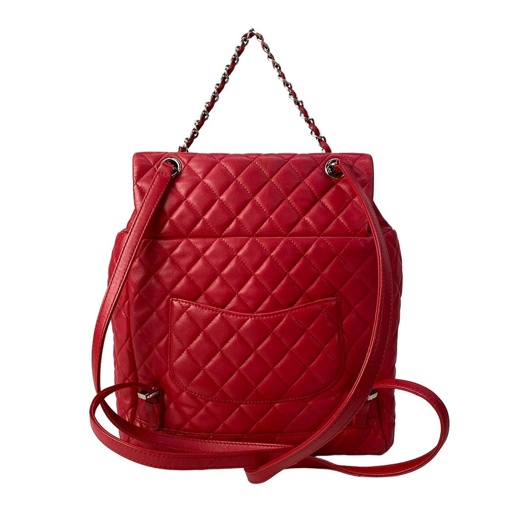 Chanel Backpack Quilted Red Silver Chain Shoulder Lambskin — view 3