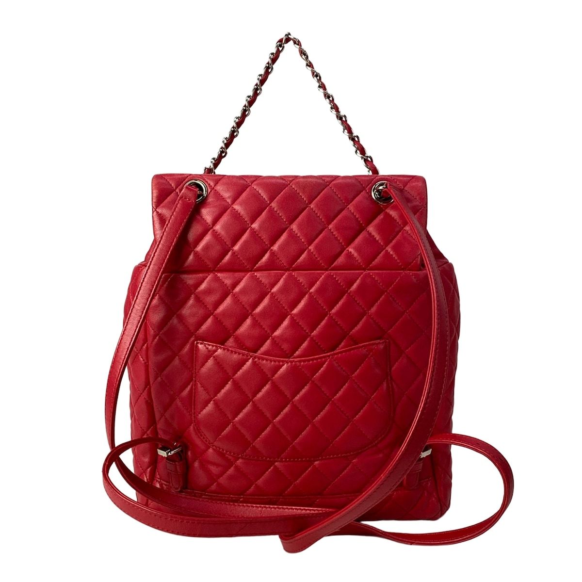 Chanel Backpack Quilted Red Silver Chain Shoulder Lambskin — view 3
