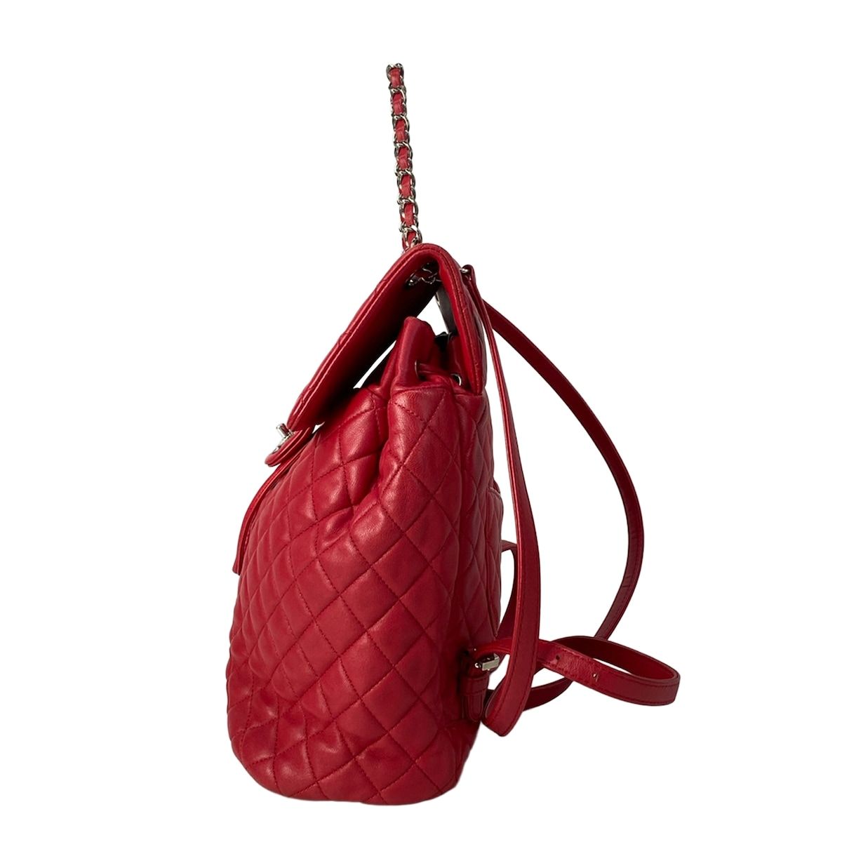Chanel Backpack Quilted Red Silver Chain Shoulder Lambskin — view 4
