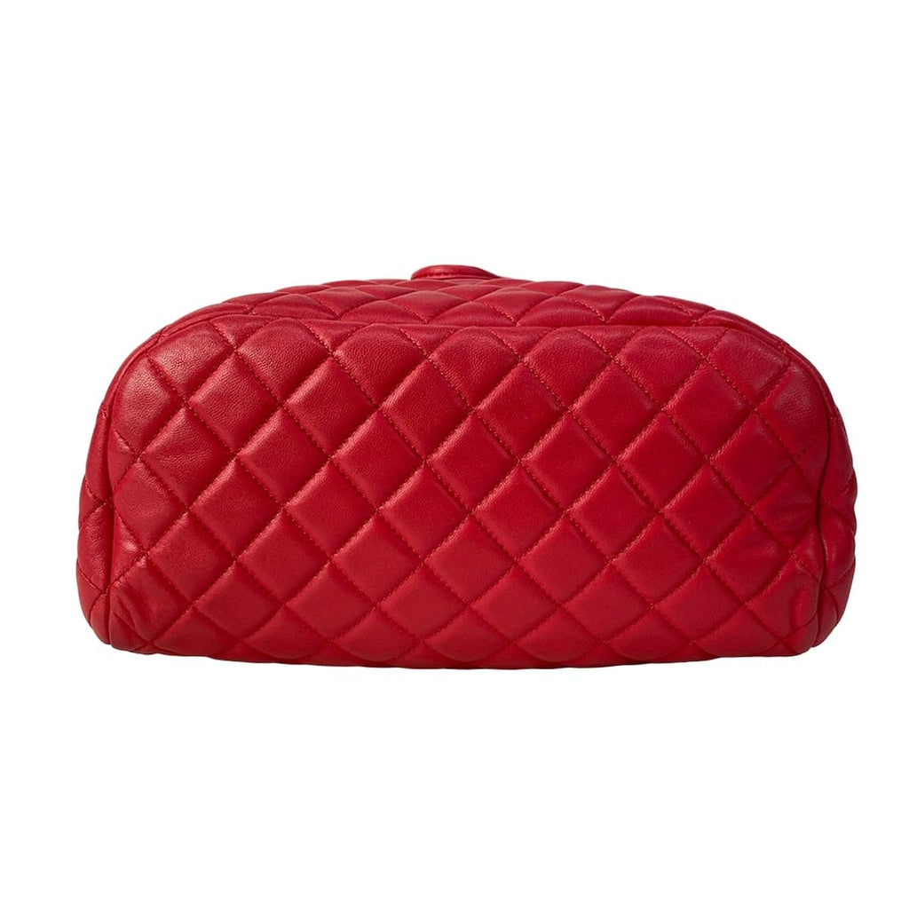 Chanel Backpack Quilted Red Silver Chain Shoulder Lambskin — view 5
