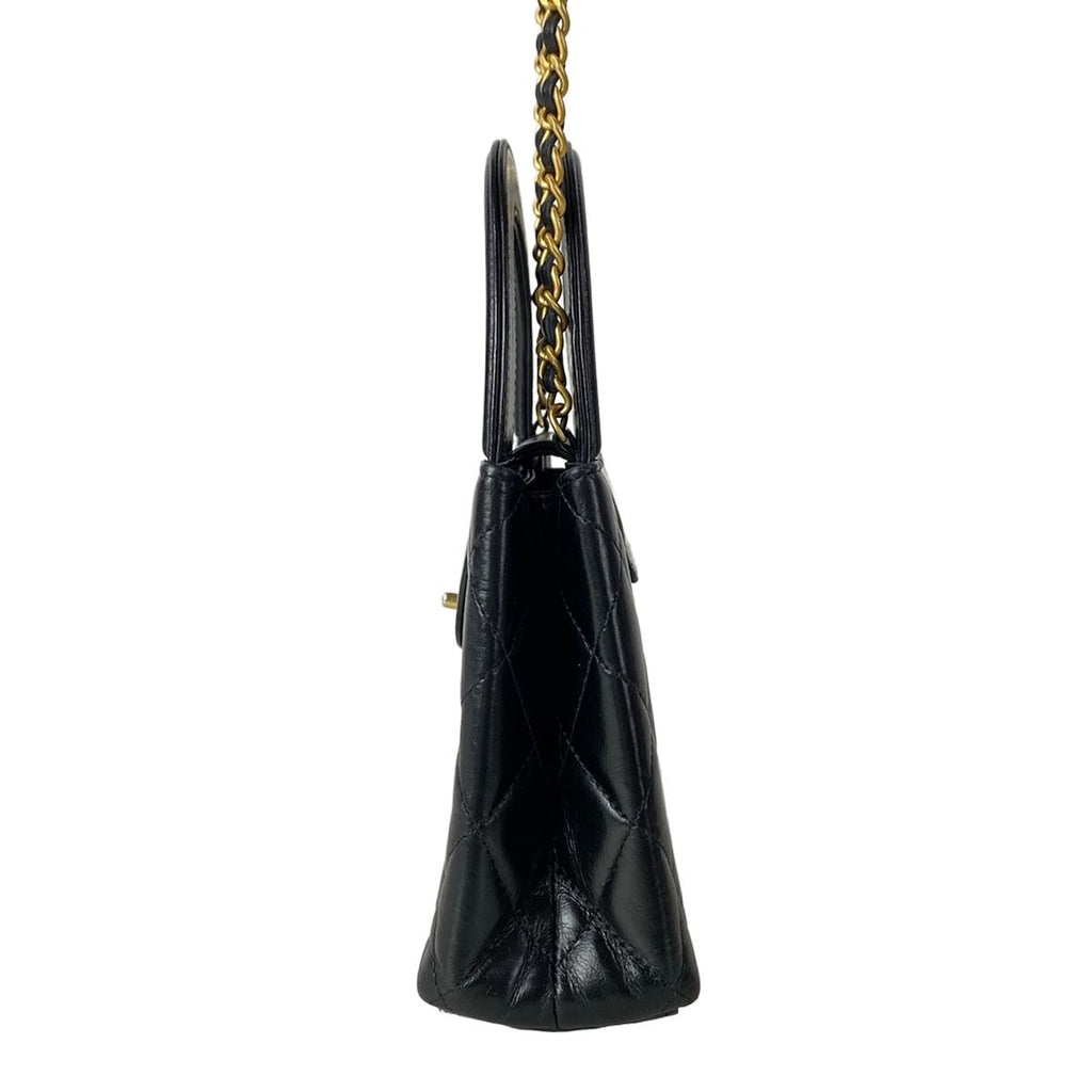 Chanel Shoulder Bag Mini Shopping Quilted Black Chain Gold Metal — view 4