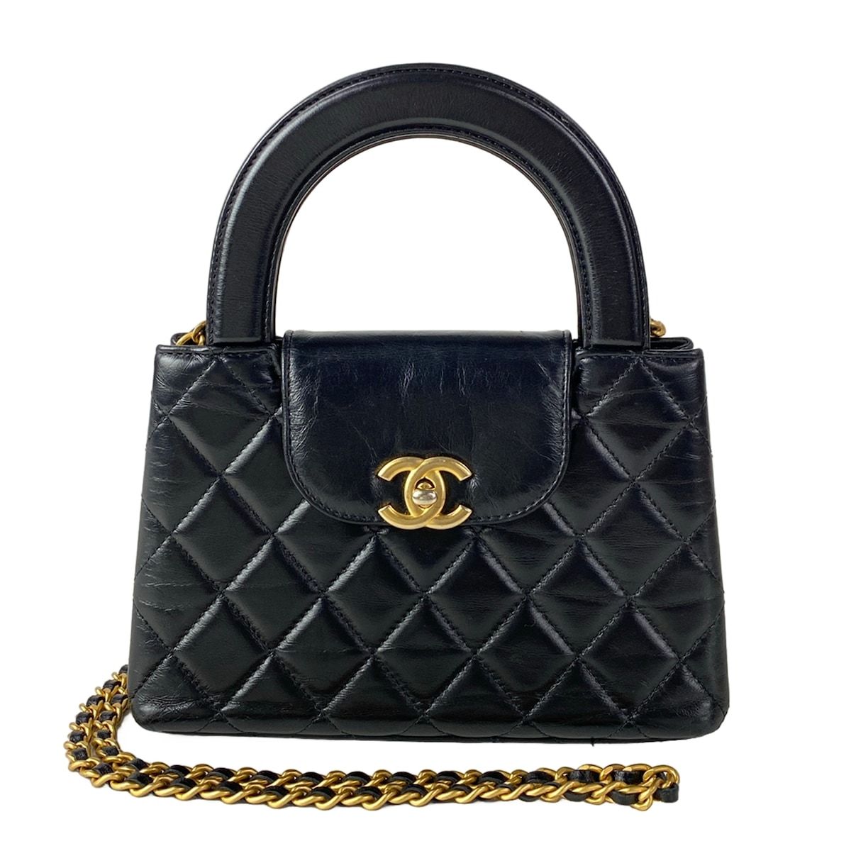 Chanel Shoulder Bag Mini Shopping Quilted Black Chain Gold Metal