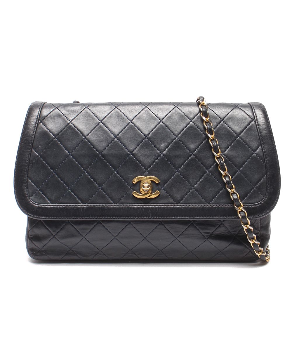Chanel Chain Shoulder Bag Crossbody Gold Quilted Single Flap Lambskin