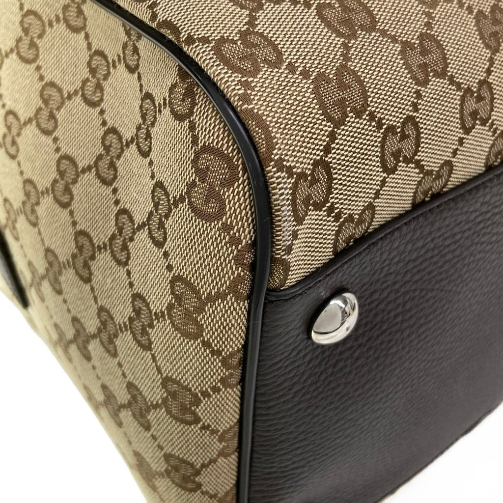 Gucci Boston Bag GG Pattern Beige Dark Brown Leather — view 6