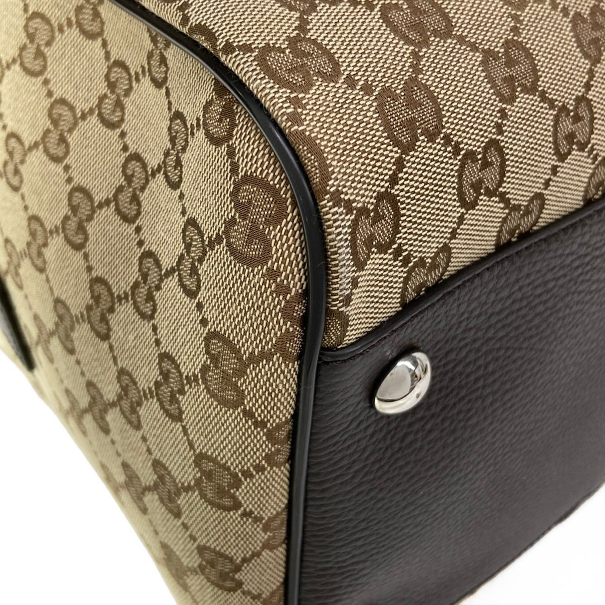 Gucci Boston Bag GG Pattern Beige Dark Brown Leather — view 6
