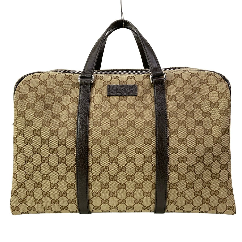 Gucci Boston Bag GG Pattern Beige Dark Brown Leather