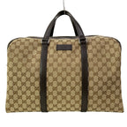 Gucci Boston Bag GG Pattern Beige Dark Brown Leather