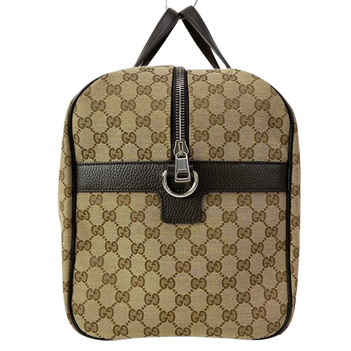 Gucci Boston Bag GG Pattern Beige Dark Brown Leather — view 2
