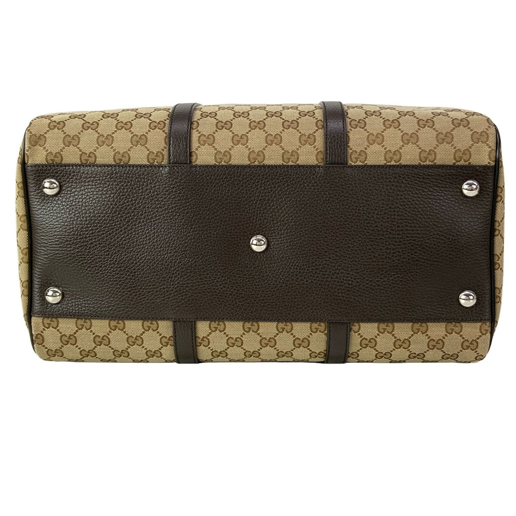 Gucci Boston Bag GG Pattern Beige Dark Brown Leather — view 5