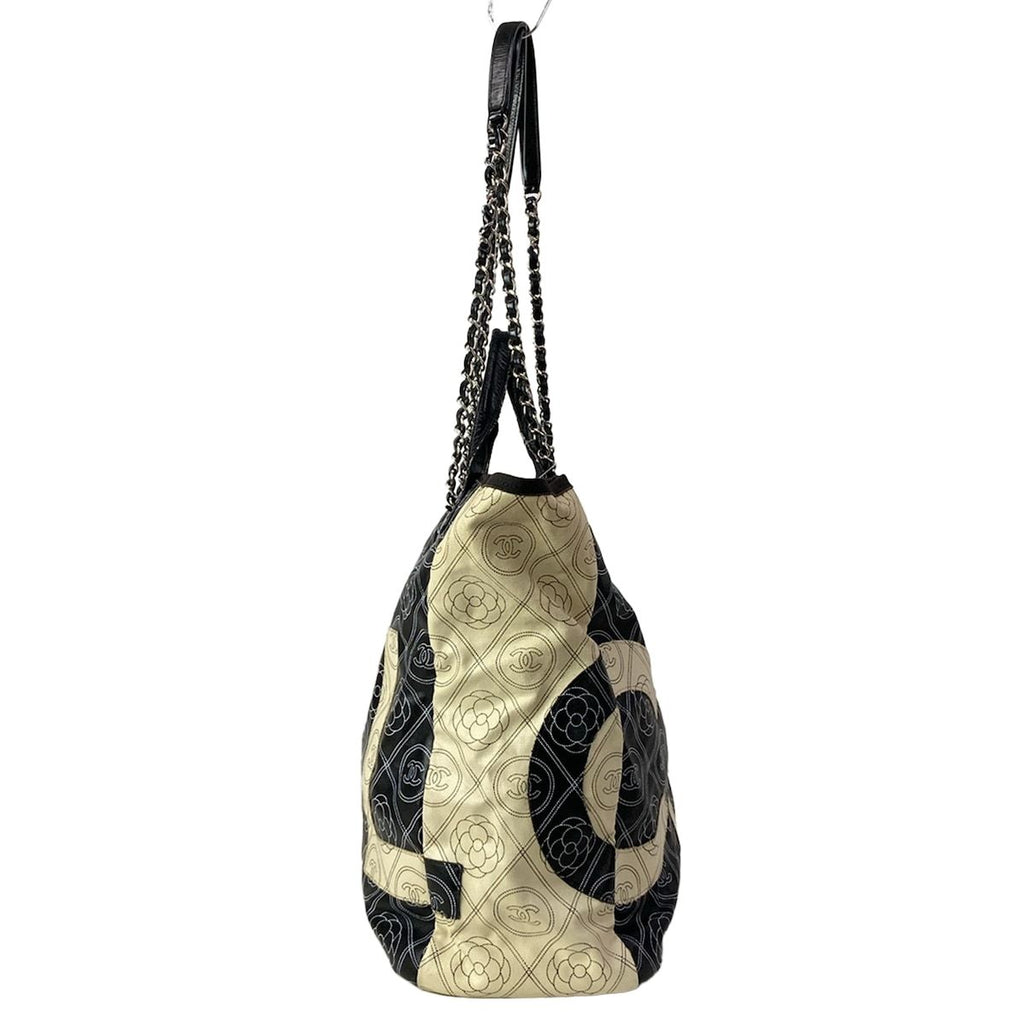 Chanel Tote Large Shopping Black Ivory 2-Way Chain Shoulder Silver Leather — view 2