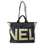 Chanel Tote Large Shopping Black Ivory 2-Way Chain Shoulder Silver Leather — view 3