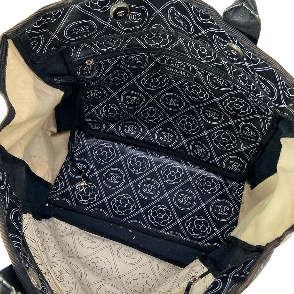 Chanel Tote Large Shopping Black Ivory 2-Way Chain Shoulder Silver Leather — view 7