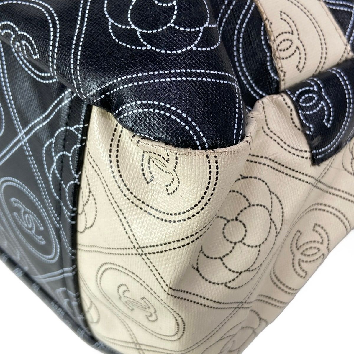 Chanel Tote Large Shopping Black Ivory 2-Way Chain Shoulder Silver Leather — view 6