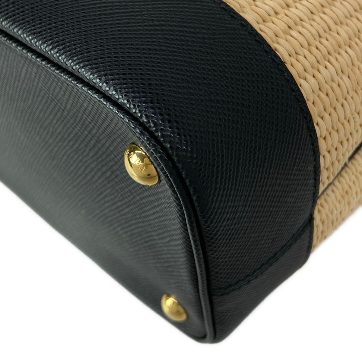 Prada Handbag Pannier Black Beige Gold Leather — view 6