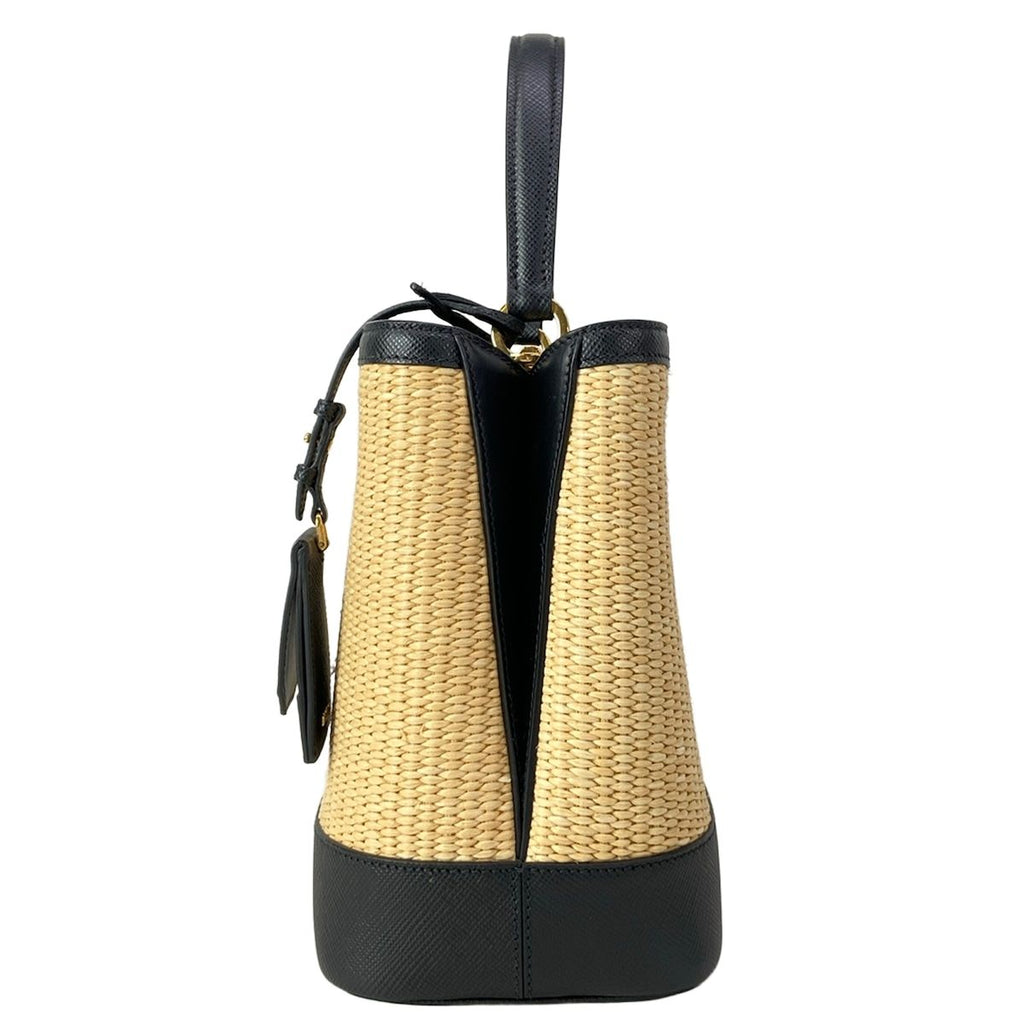 Prada Handbag Pannier Black Beige Gold Leather — view 4