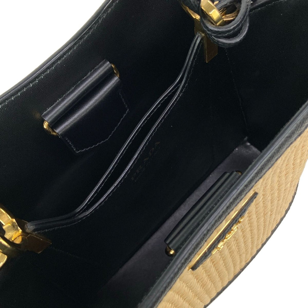 Prada Handbag Pannier Black Beige Gold Leather — view 7