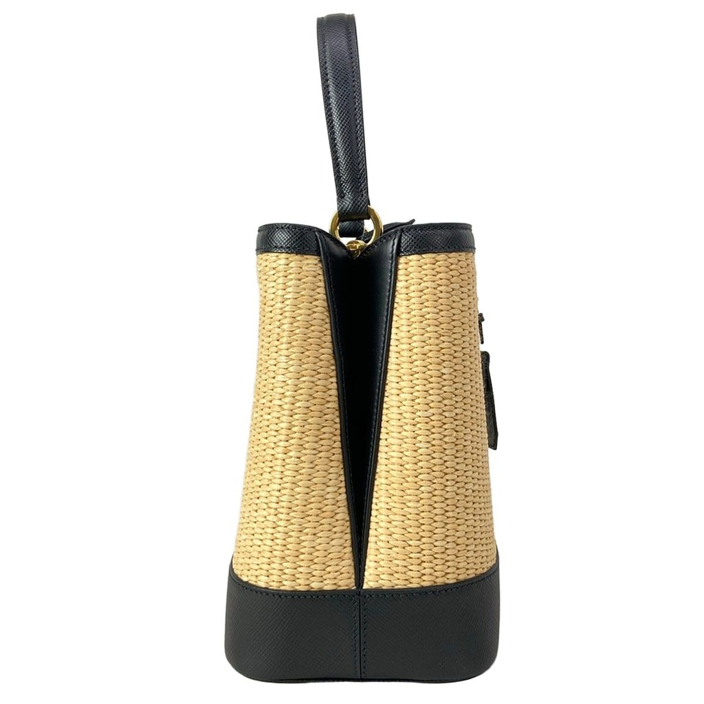 Prada Handbag Pannier Black Beige Gold Leather — view 2