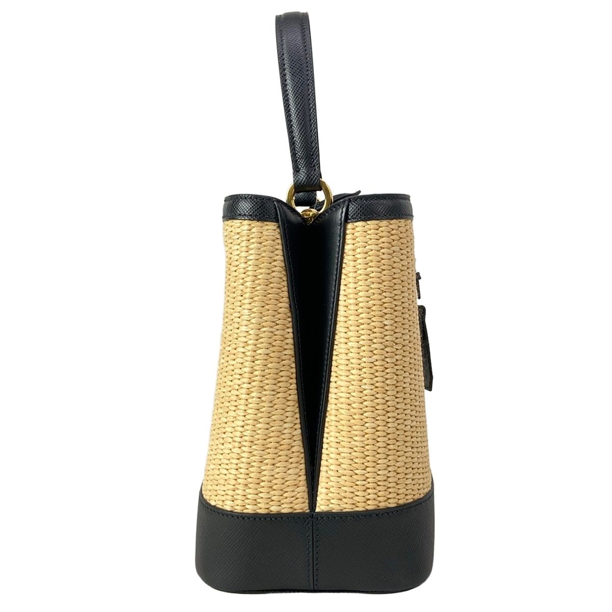 Prada Handbag Pannier Black Beige Gold Leather — view 2