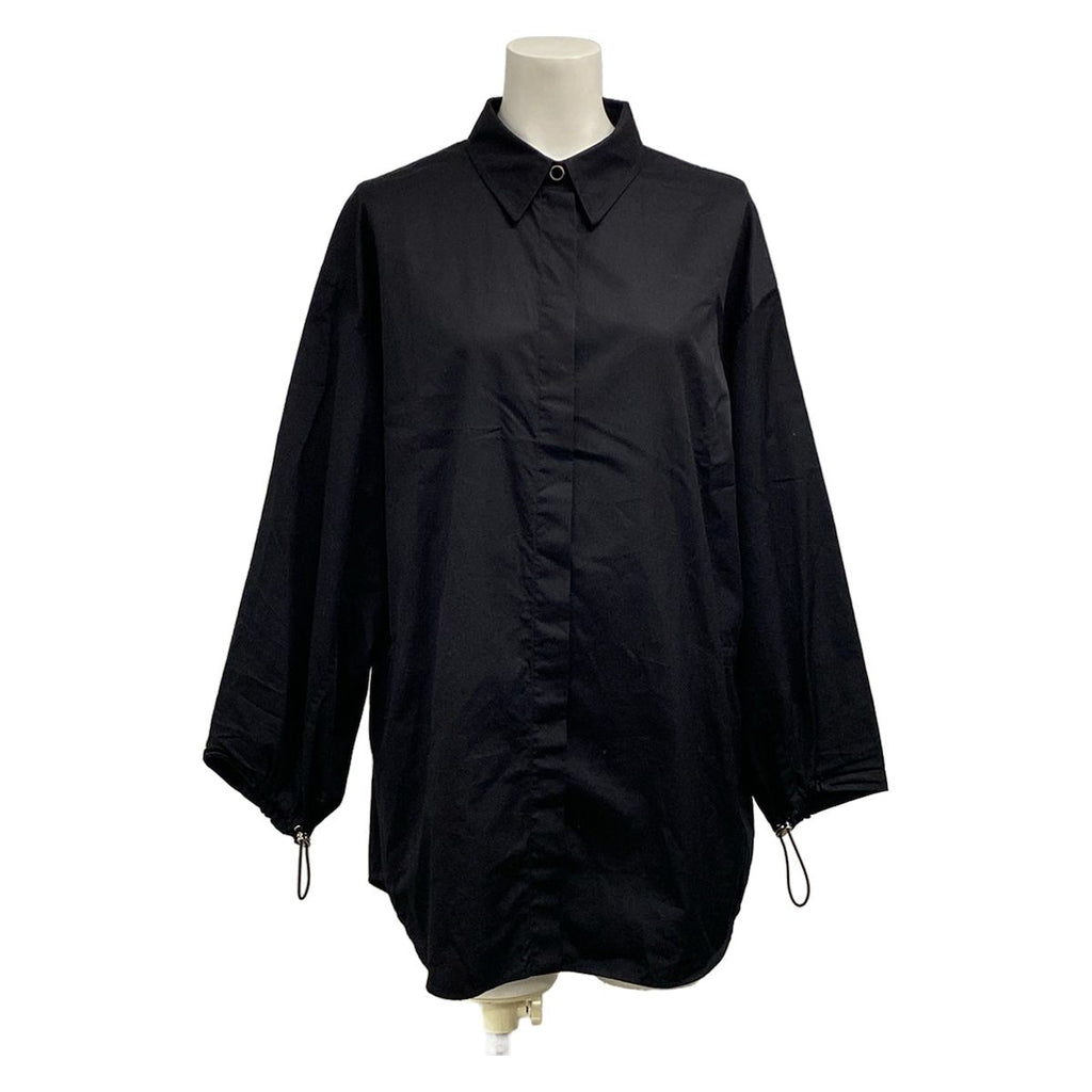 Hermes Long Sleeve Shirt Blouse 38 M Black Drawcord Cotton