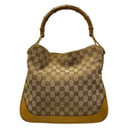 Gucci Handbag Bamboo GG Pattern Beige Dark Brown Orange Leather — view 3