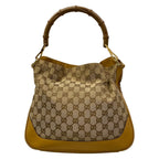 Gucci Handbag Bamboo GG Pattern Beige Dark Brown Orange Leather