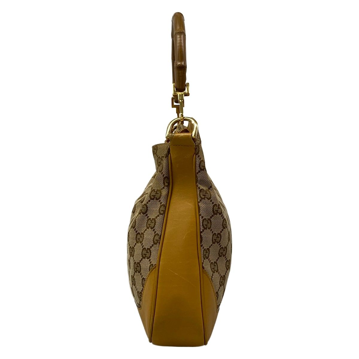 Gucci Handbag Bamboo GG Pattern Beige Dark Brown Orange Leather — view 4