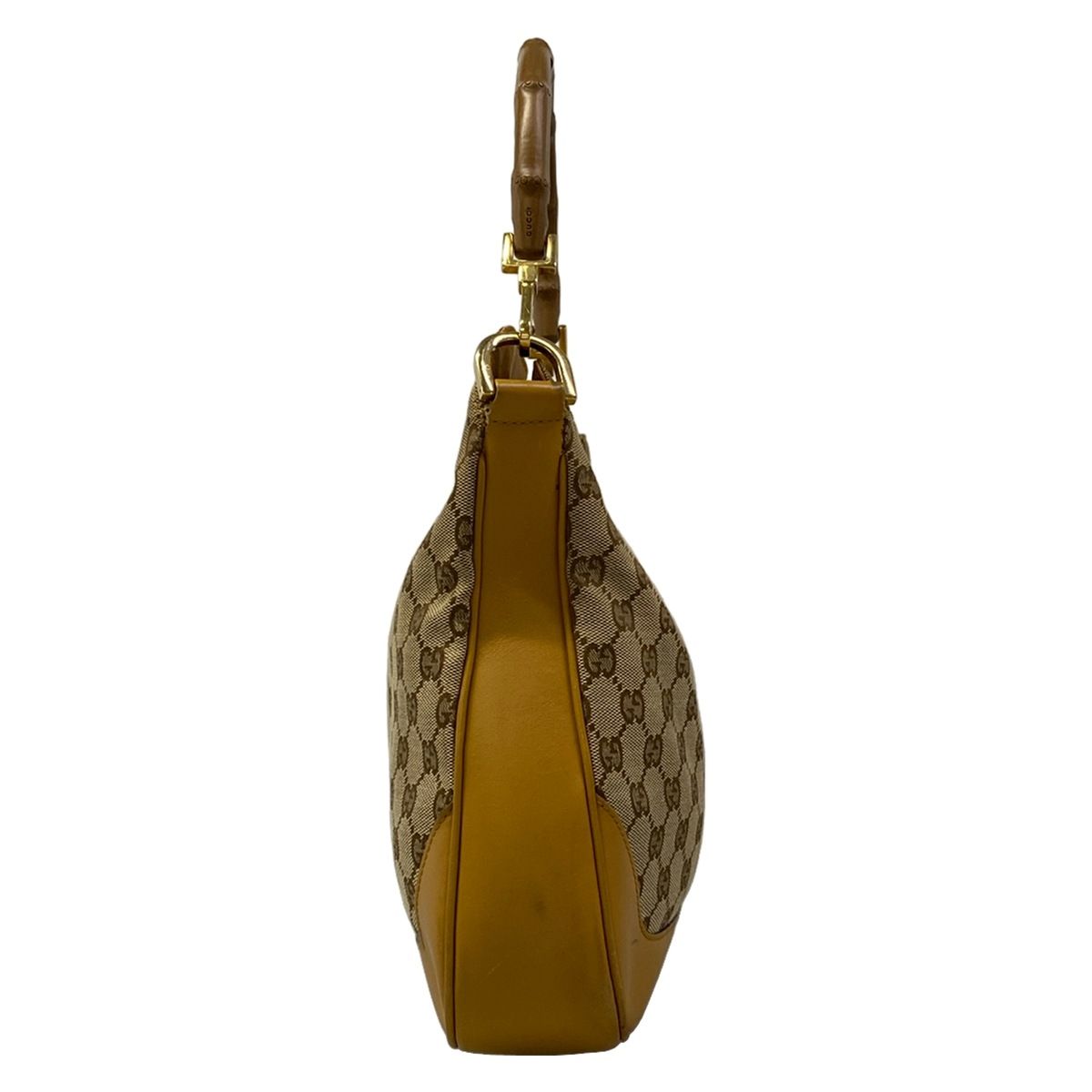 Gucci Handbag Bamboo GG Pattern Beige Dark Brown Orange Leather — view 2